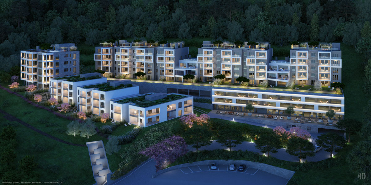 rendering of Emerald Living residential estate in Paradiso TI .CH - designed by Luca Gazzanica Architetti, Lugano TI .CH